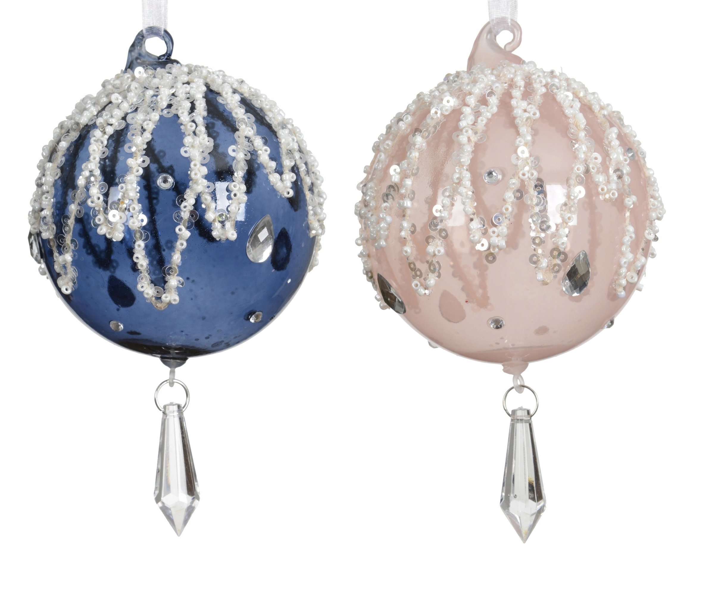 Bombka choinkowa szklana okrągła dekorowana glamour kryształki 8 cm 1szt