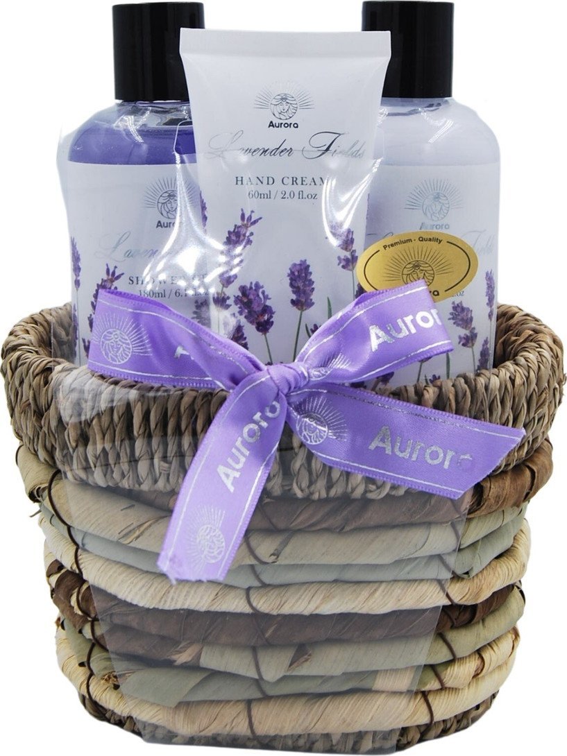 Aurora - zestaw prezentowy 3 kosmetyków w koszu wiklinowym zapach lawenda - żel pod prysznic, szampon, balsam do ciała