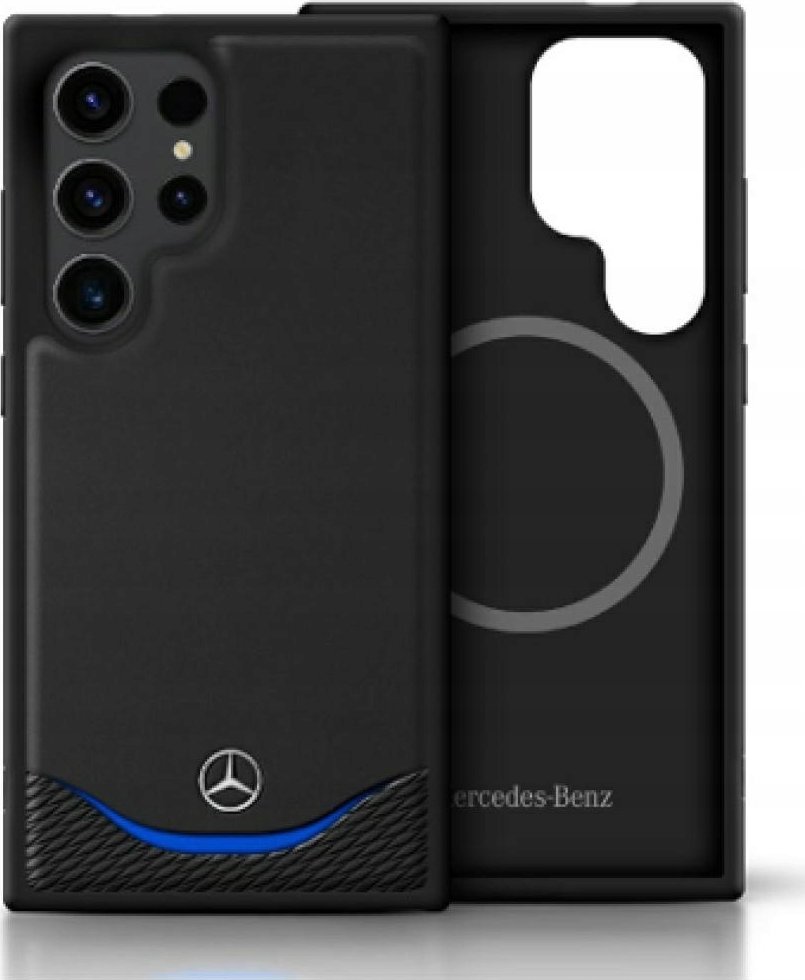 Mercedes Leather Contrasted Blue Horizontal Curve MagSafe Case for Samsung Galaxy S25 Ultra Black