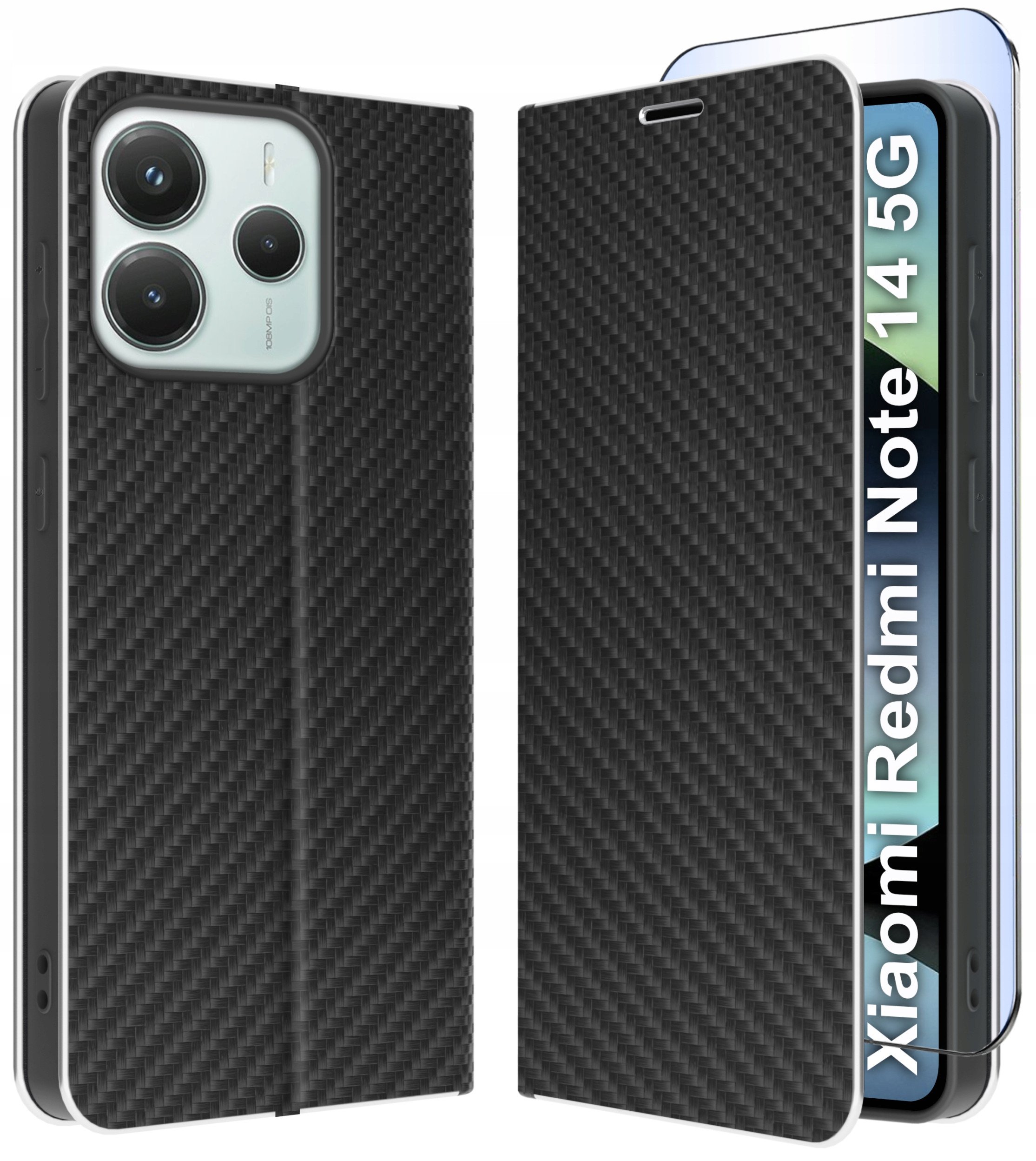 ETUI do Xiaomi Redmi Note 14 5G |CARBON PORTFEL BOOK TOKRA CLASSIC +SZKŁO