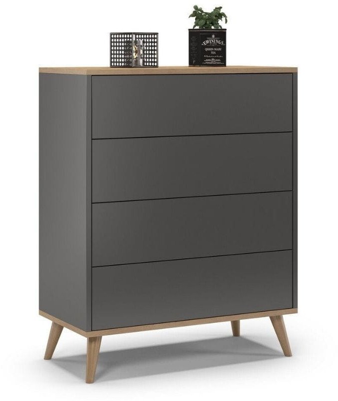 Komoda do salonu, sypialni, SKAND, 80x40x100 cm, dąb, grafit, mat