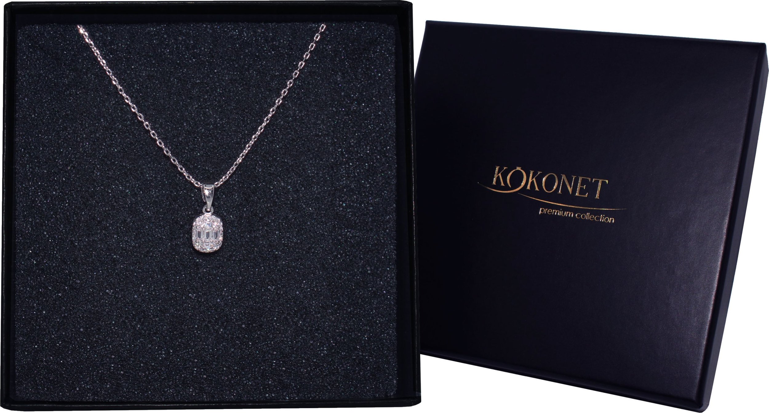 KOKONET Delikatny naszyjnik z cyrkoniami kwadratowy zaokrąglony geometryczny srebro