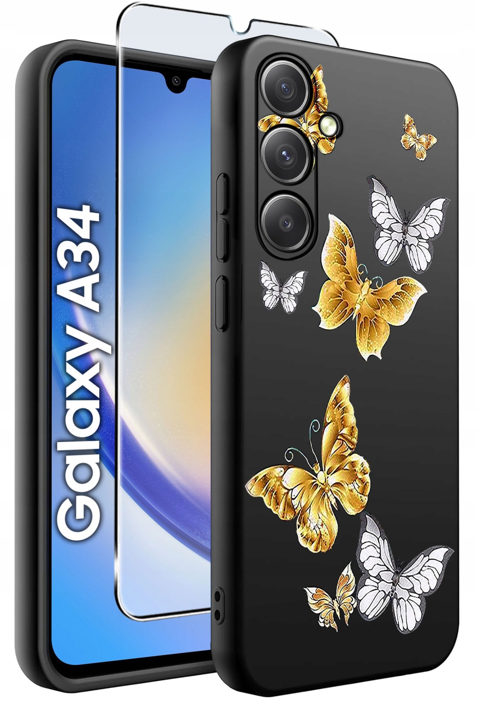 ETUI do Samsung A34 5G WZORY | SILIKONOWE MATT CASE + SZKŁO 9H