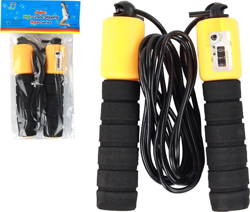 Skakanka sportowa LeanToys Skakanka Czarno-Żółta Z Licznikiem 280 cm Regulacja Fitness