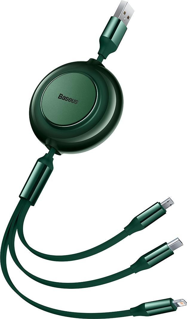 Kabel USB Baseus USB-A - USB-C + microUSB + Lightning 1.1 m Zielony (BSU3387GRN)