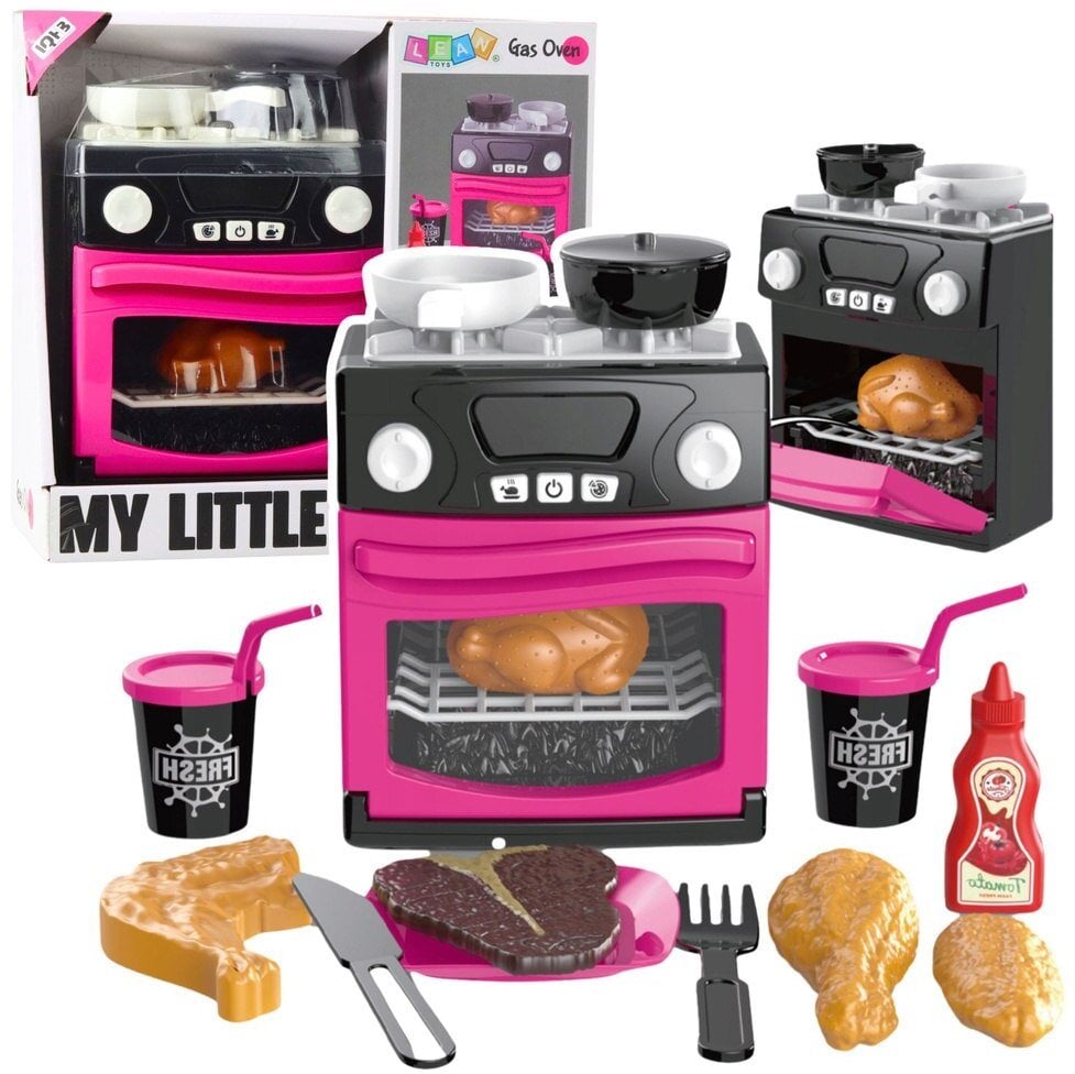 Kuchenka Zabawkowa Z Piekarnikiem Jedzenie Światła Dźwięki Różowa