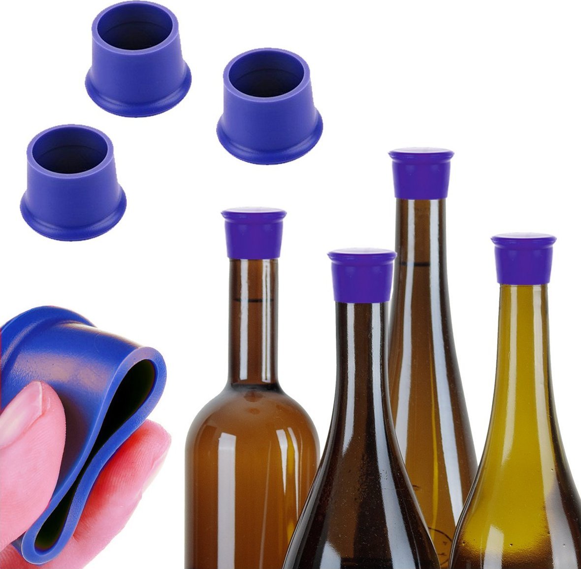 Heckermann Zestaw 3x Zatyczka silikonowa korek do butelek NIEBIESKA