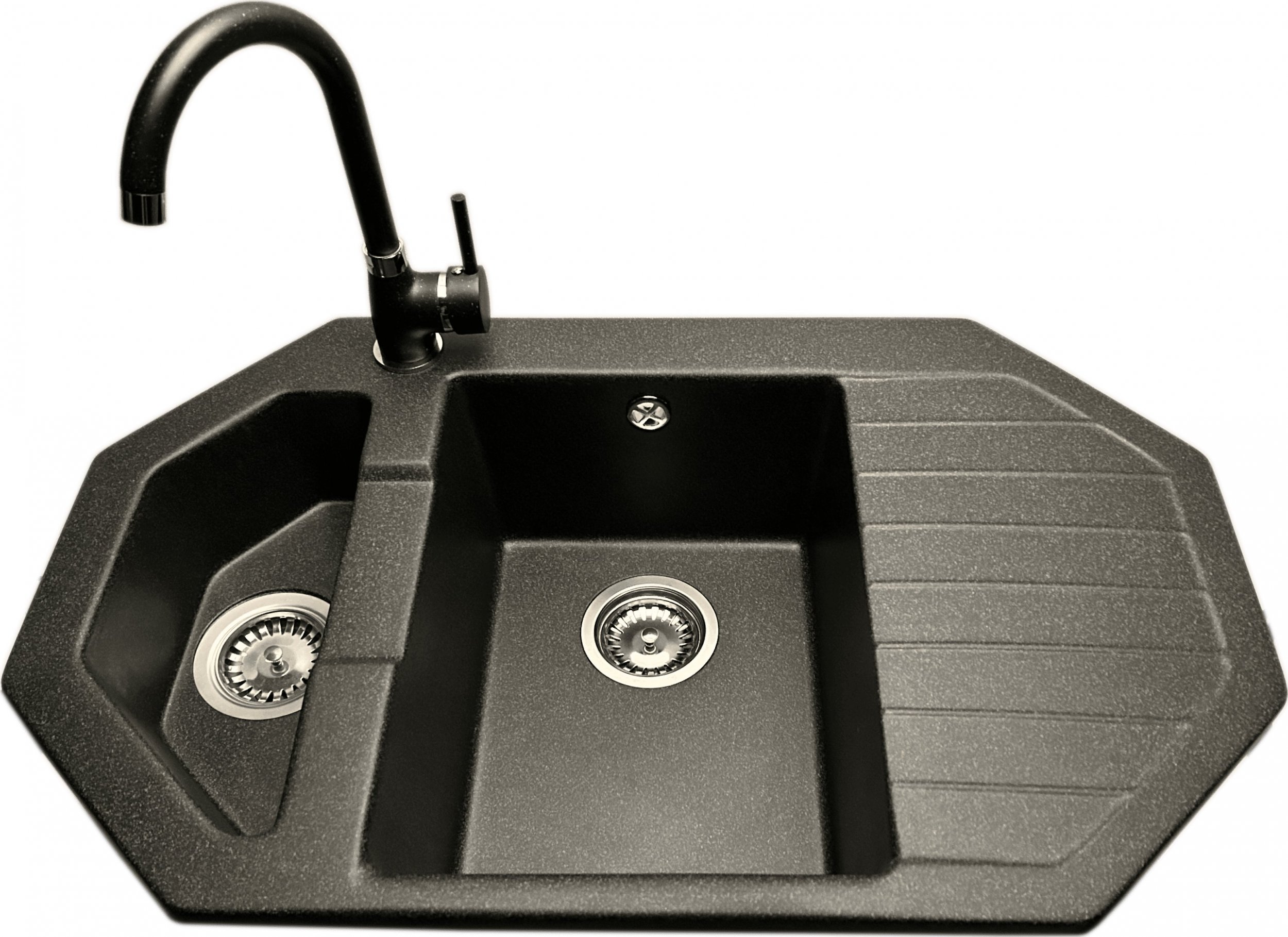 Zlewozmywak PREHNIT Zlewozmywak narożny ANTILA grafit + bateria NOON