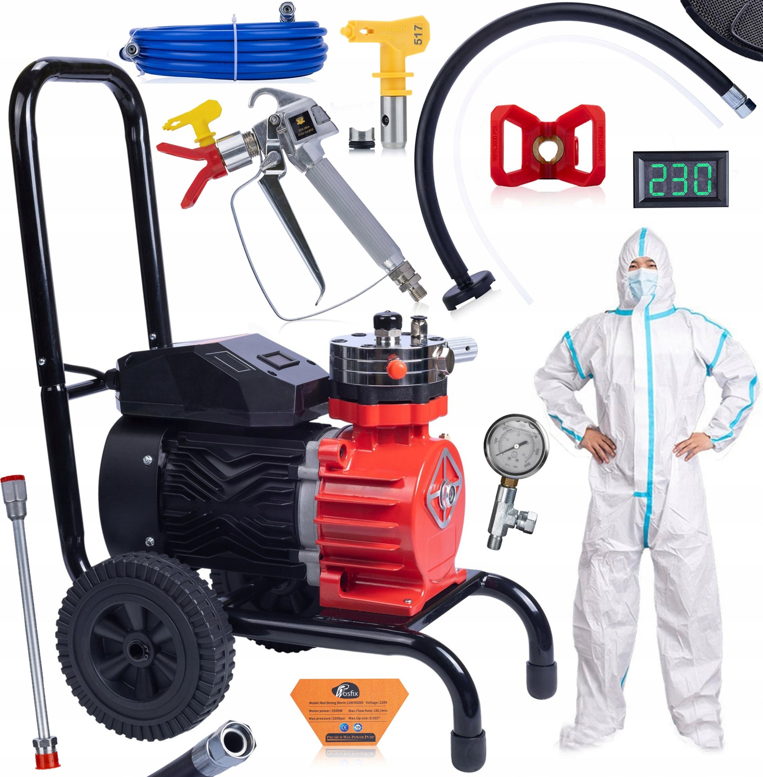 Rosfix Agregat malarski Rosfix Red Strong Storm 1100 RSS05 3500W 22MPA 18L/min + Kombinezon