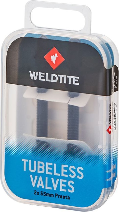 Weldtite Zestaw wentyli WELDTITE TUBELESS VALVE KIT 2 x 55mm Presta (pudełko) (NEW)
