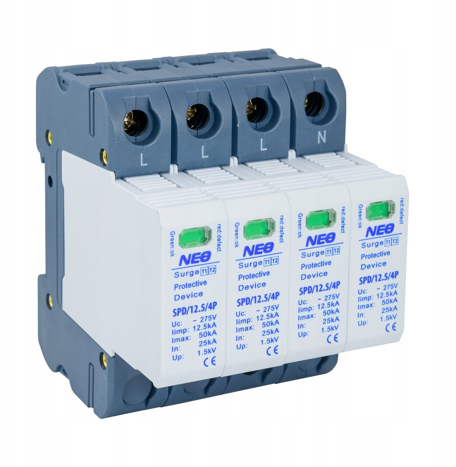 Ochronnik przeciwprzepięciowy klasy B+C 4P 12.5kA (iskiernik) SPD/12.5/4P