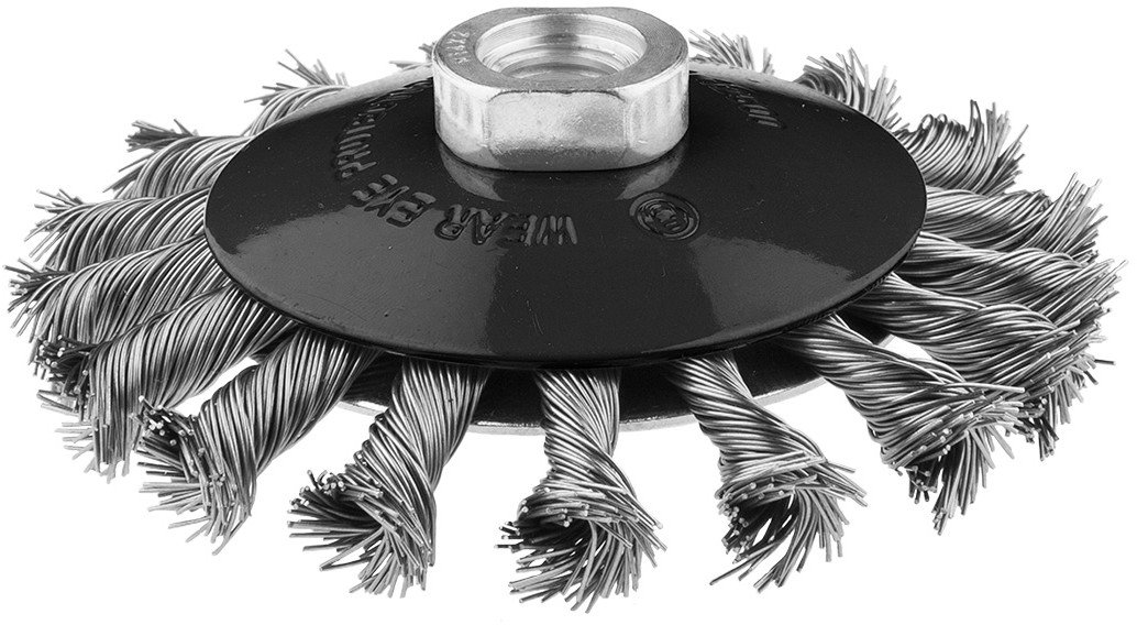 Szczotka druciana tarczowa odgięta 115 mm, drut skręcony, INOX, M14