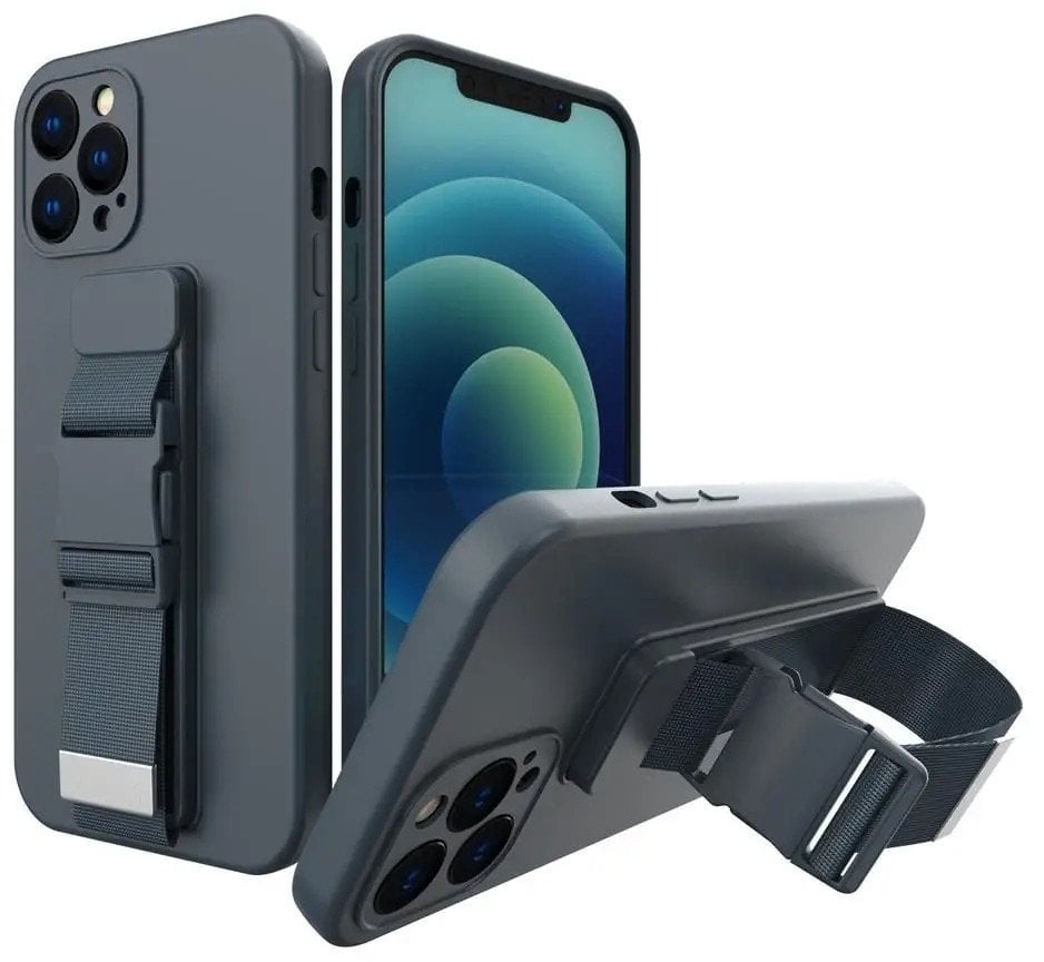 Rope case żelowe etui ze smyczą łańcuszkiem torebka smycz Samsung Galaxy A32 4G granatowy