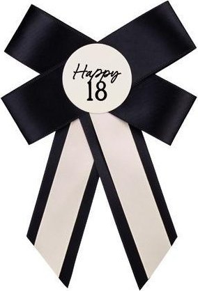 Kotylion na 18 urodziny kremowo-czarny 11x17cm