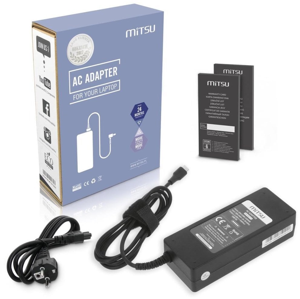 Zasilacz do laptopa Mitsu Zasilacz sieciowy 100W USB-C, USBC, 5-20V, 3-5A (black) do notebooka