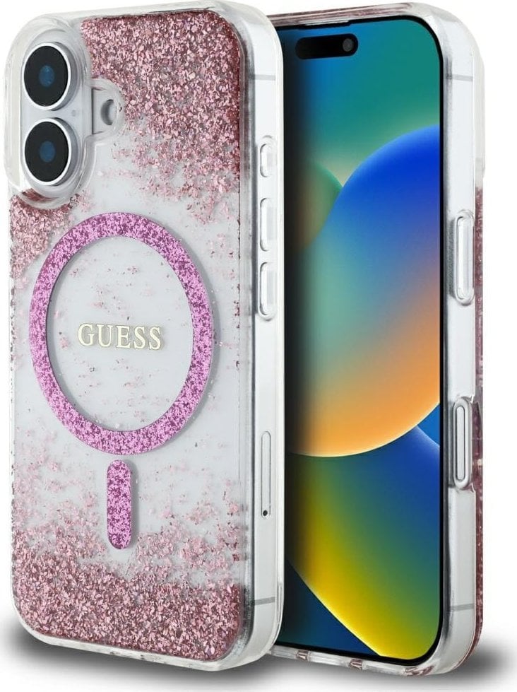 Etui Guess HC Resin Bottom Glitter do iPhone 16 MagSafe różowy