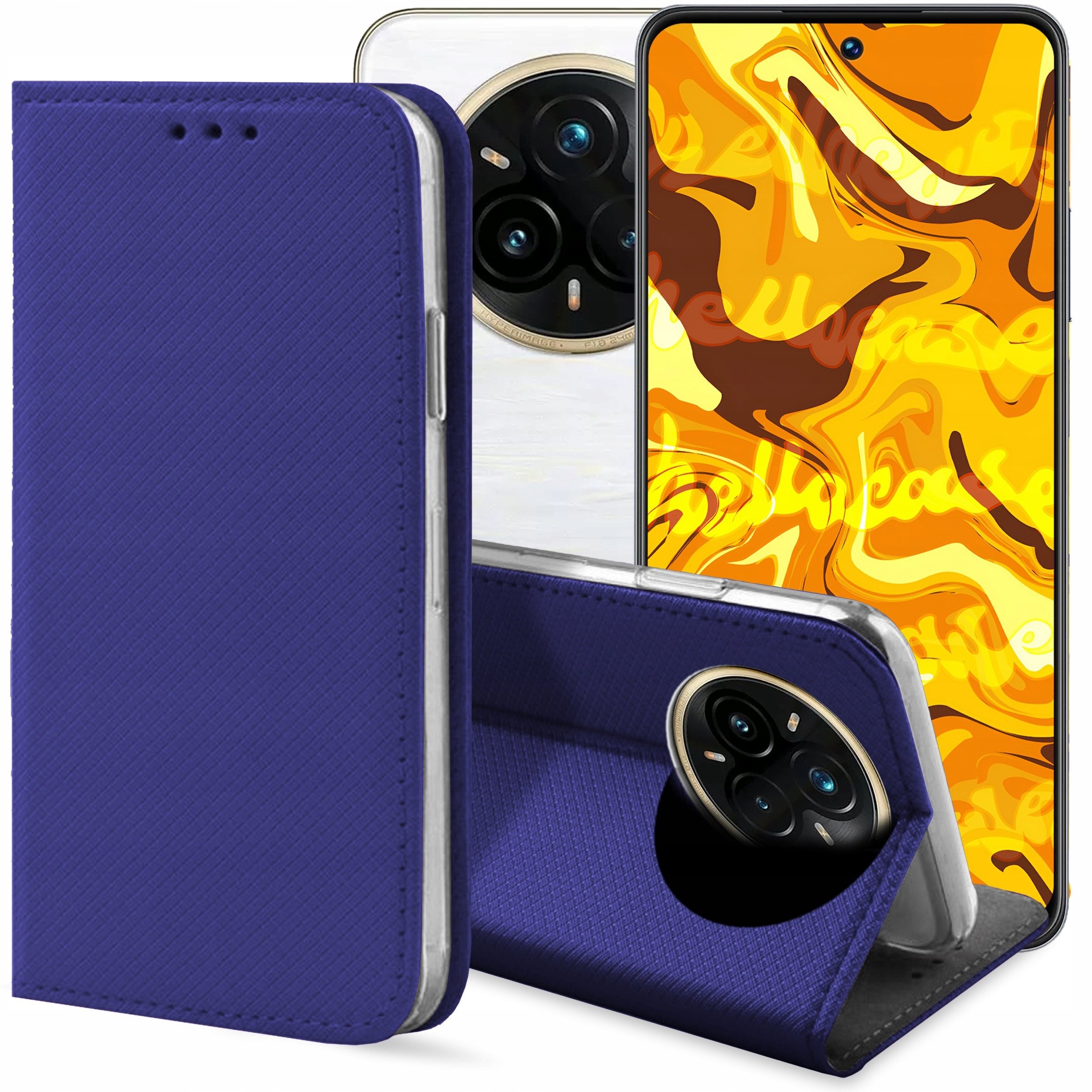 ETUI Z KLAPKĄ DO REALME 14 PRO PLUS GRANATOWE ZAMYKANE MAGNETYCZNE KABURA