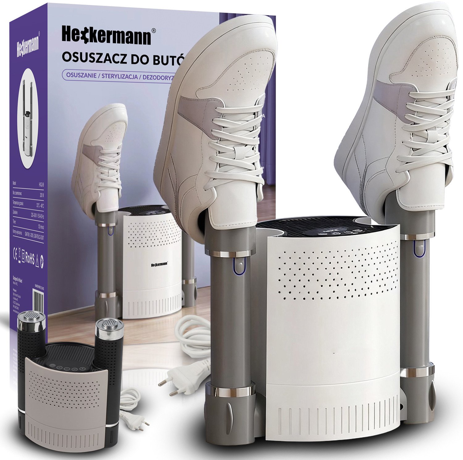 Suszarka do butów Heckermann Suszarka do butów rękawic UV z ozonem HXQ-09 Osuszacz z dezynfekcją 200W