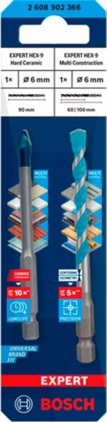 Wiertło Bosch Bosch Expert HEX-9 HardCeramic + HEX-9 MultiConstruction drill bit set, ? 6mm (2-piece)