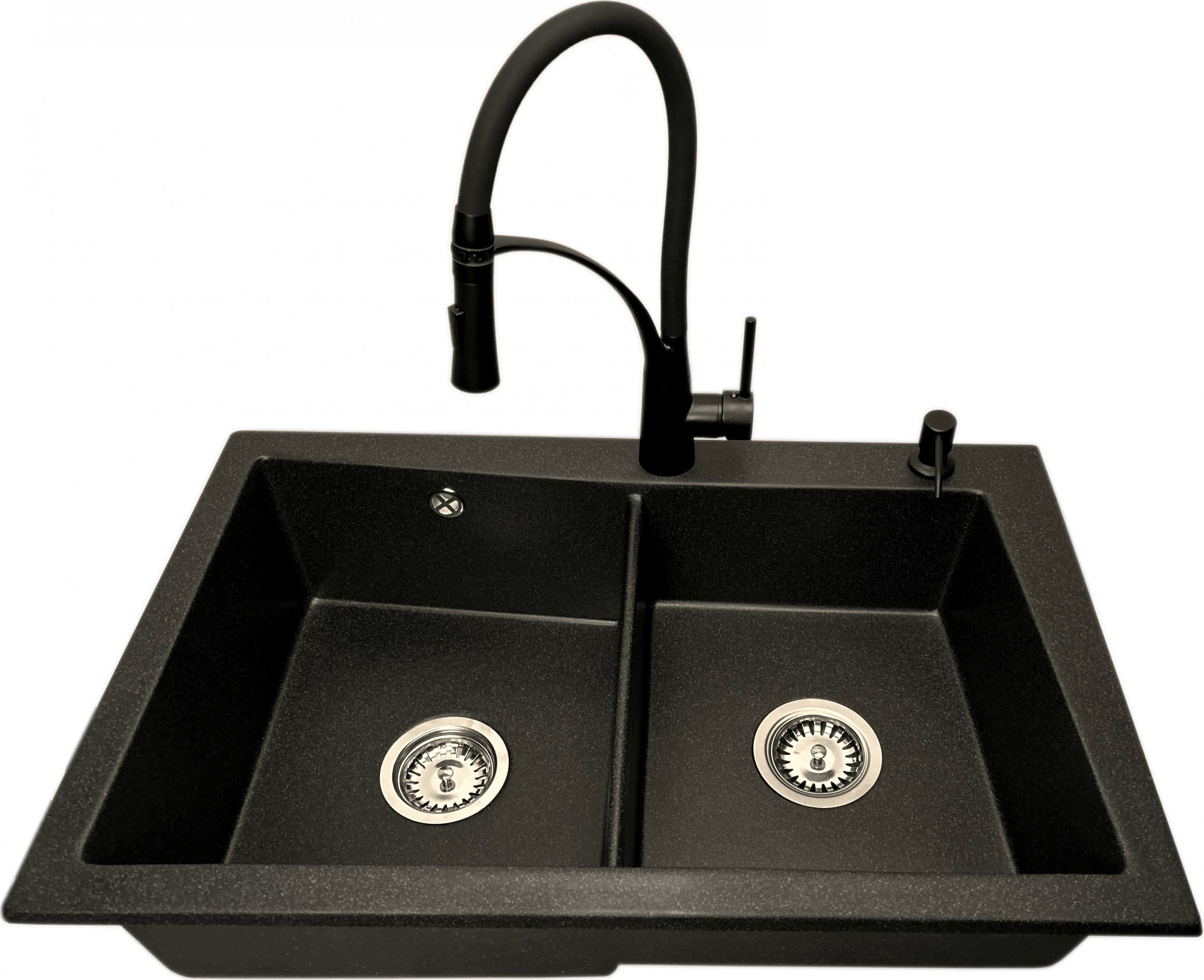 Zlewozmywak PREHNIT Zlewozmywak 2 komorowy EVOLUTION grafit + bateria czarna NEXO + dozownik