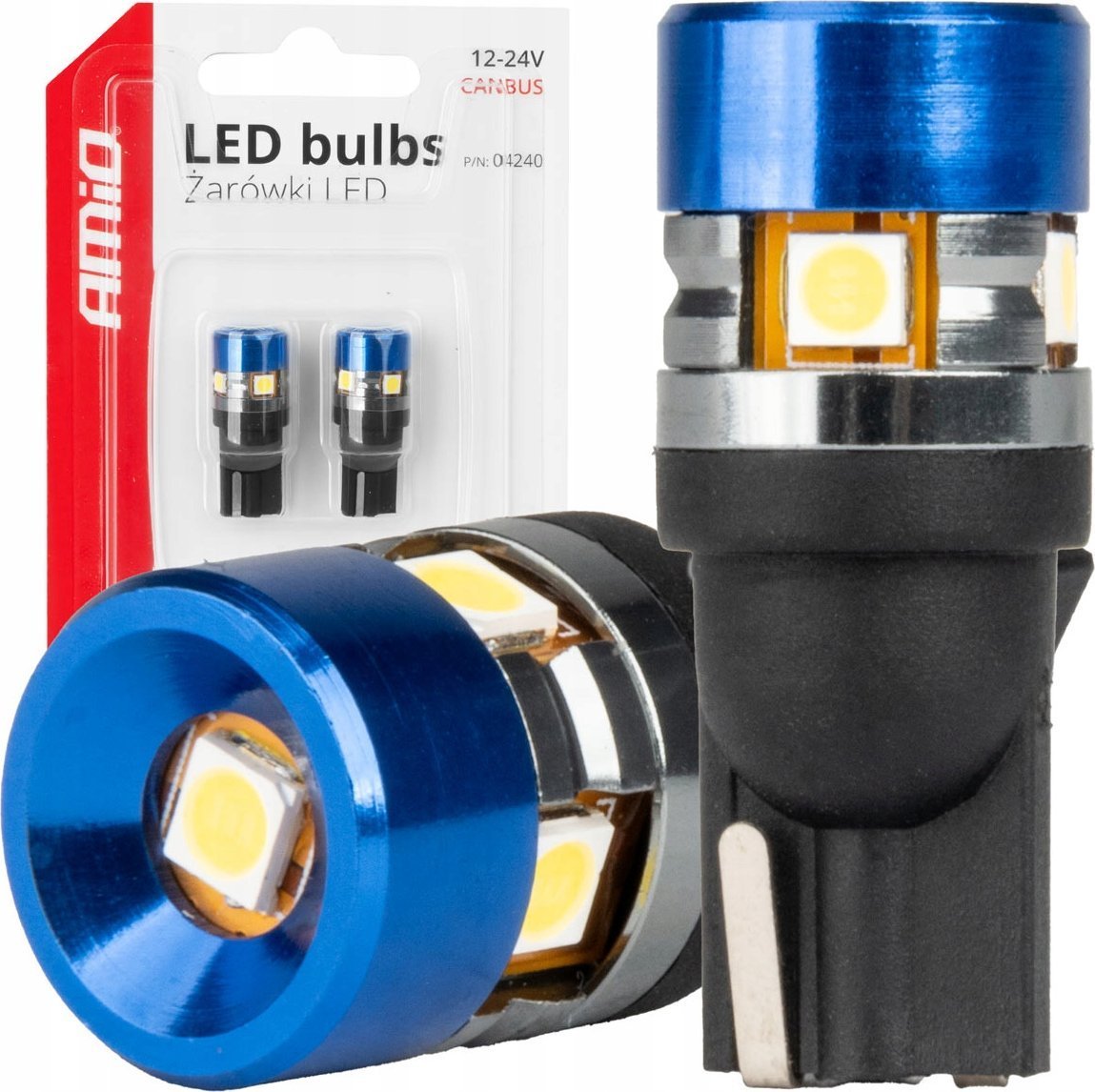 Żarówki led canbus t10 w5w 5smd 3030 white 12v 24v amio-04240