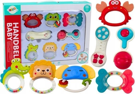 LeanToys Zestaw Zabawek Grzechotek Gryzaków Zwierzątka 8 Sztuk