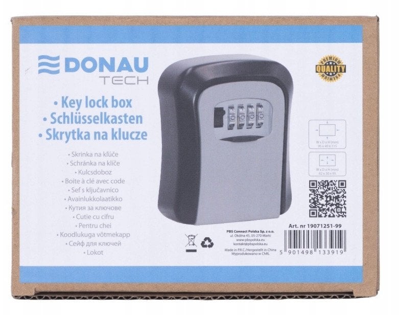 Skrytka na klucze DONAU TECH, 115x95x40 mm, czarno-srebrna