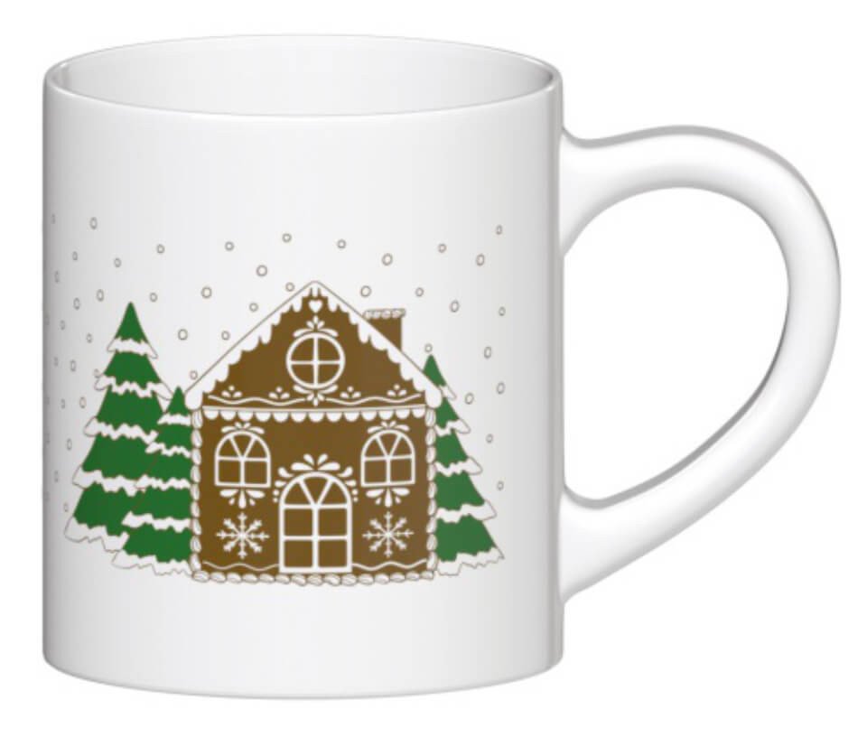 Ceramiczny kubek "Dom z Piernika" ozdobiony uroczym, zimowym motywem. Prezent upominek na mikołaja święta gwiazdkę dla faceta taty mamy męża koleżanki