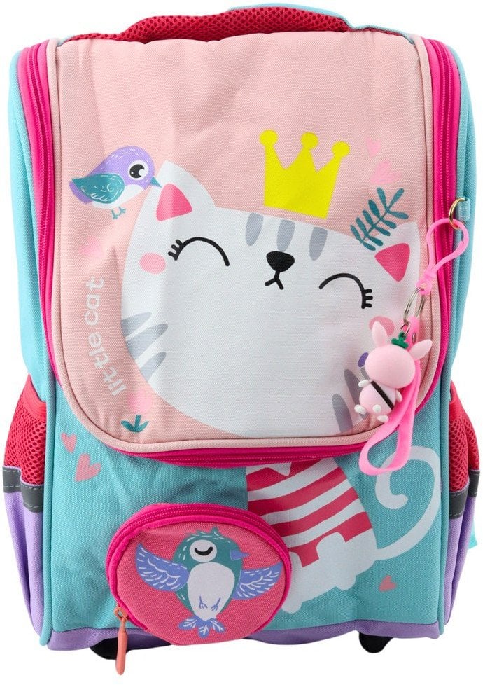 Plecak Szkolny Biały Kot Saszetka Z Ptaszkiem Zawieszka 21L LEAN