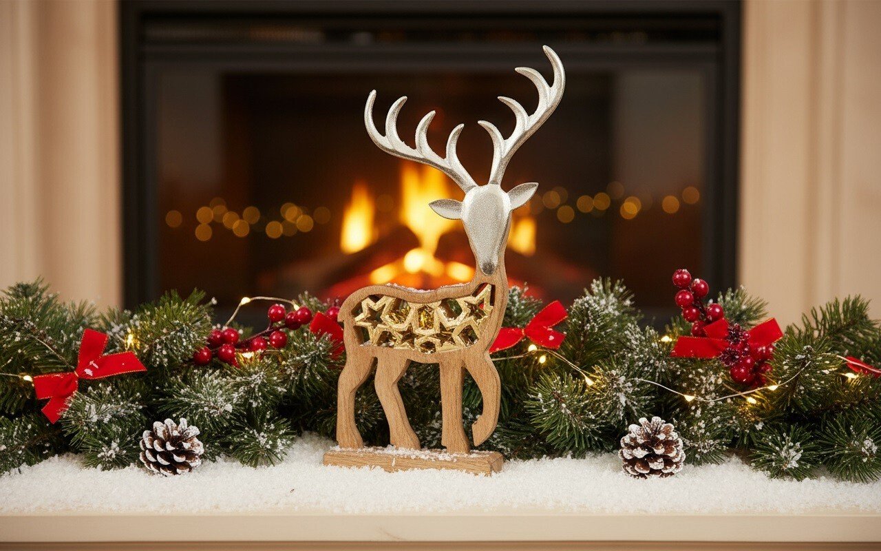 Figurka świąteczna drewniana Renifer 50 cm złota