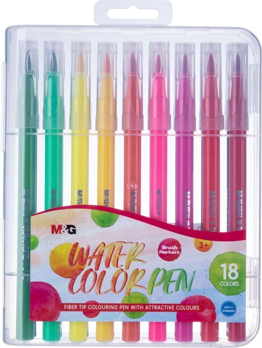 Pisak artystyczny pędzelkowy 1-4mm wodny zestaw 18 kolorów MG