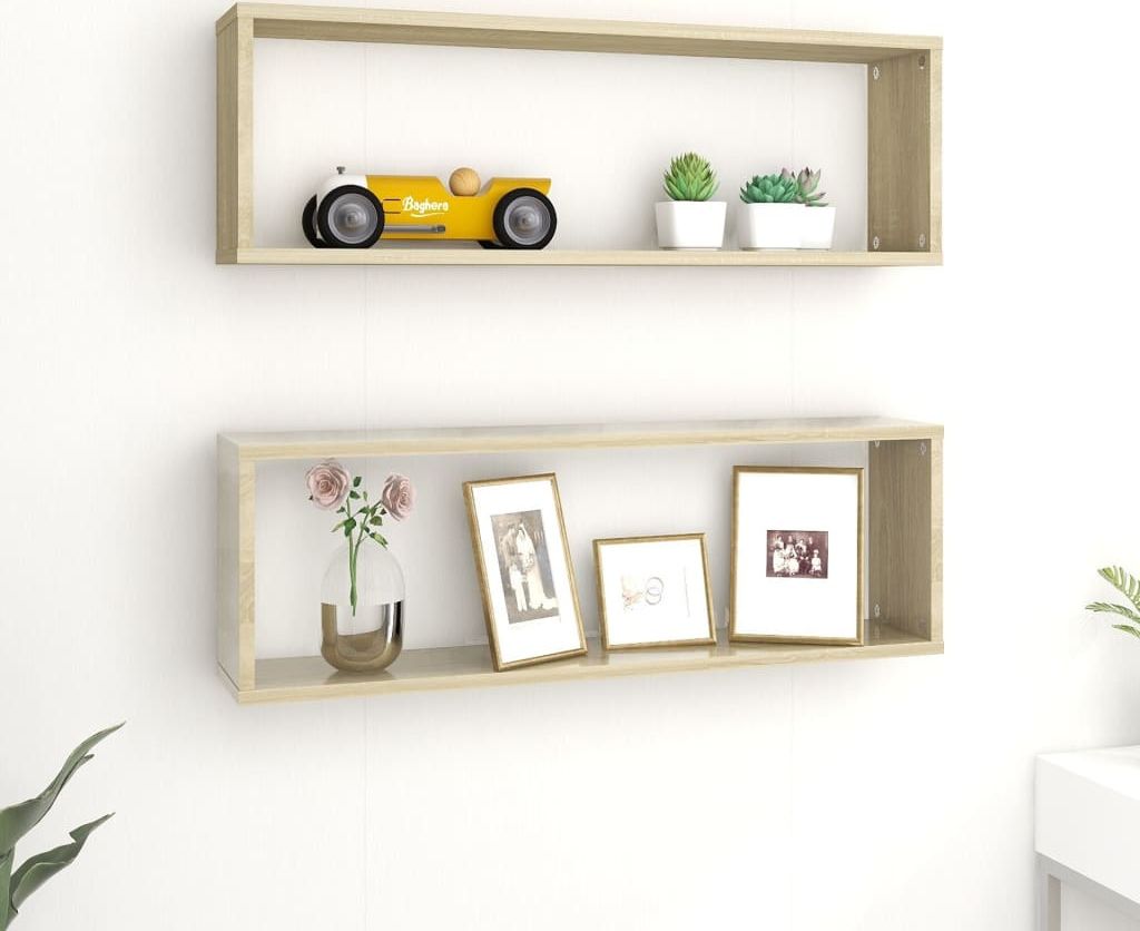 vidaXL Półki ścienne kostki, 2 szt., dąb sonoma, 80x15x26,5 cm, płyta