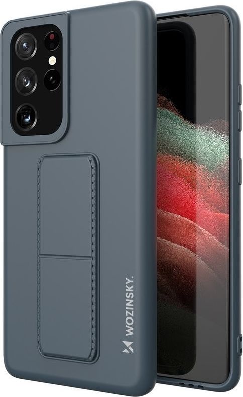Wozinsky Kickstand Case elastyczne silikonowe etui z podstawką Samsung Galaxy S21 Ultra 5G granatowy