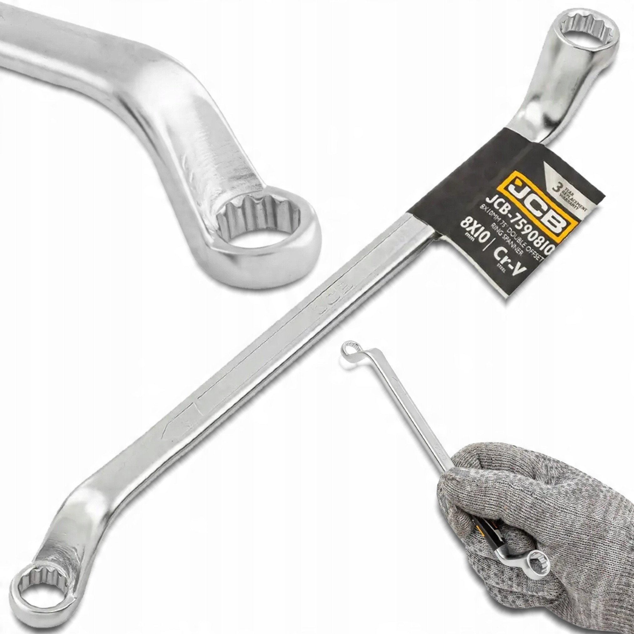 JCB Klucz oczkowy odgięty o 75 stopni 8x10mm