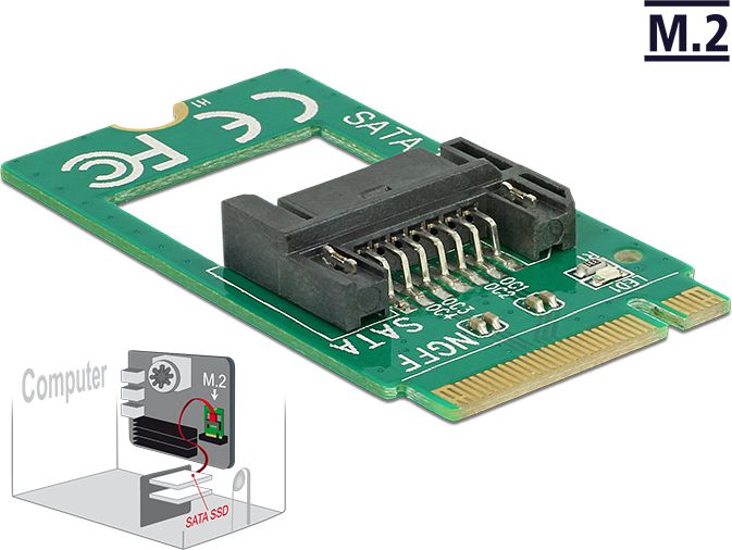 Delock Adapter M.2 z wpustem B, męski > SATA, 7-pinowe (62876)