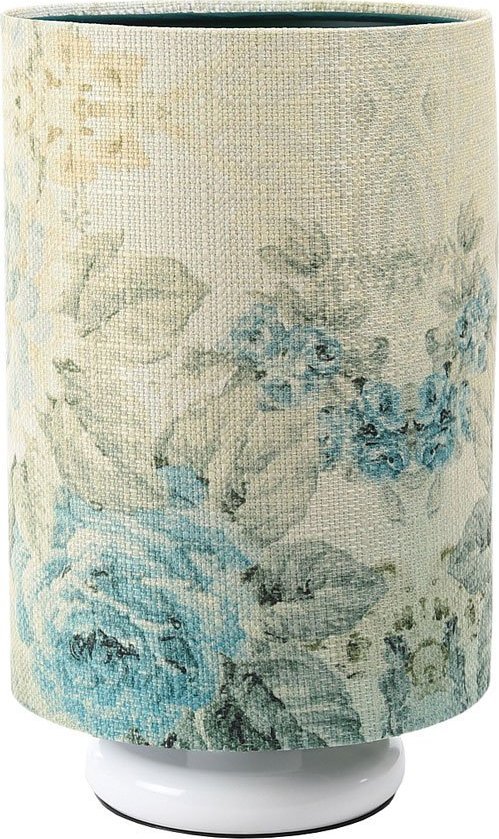 Lampa stołowa Lumes Biała lampka stołowa tuba w kwiaty - S372-Aisha