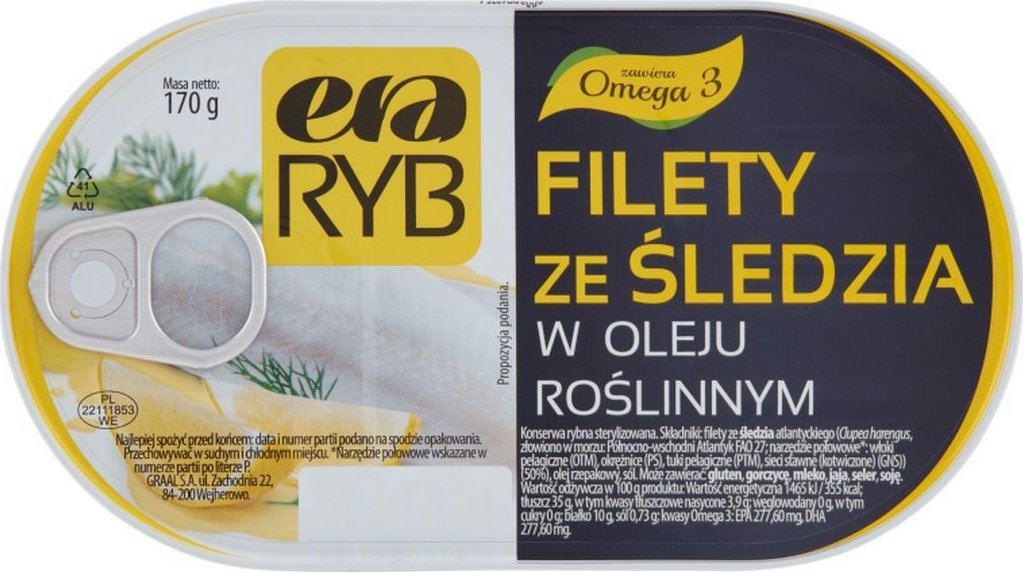 Graal Era Ryb Filety ze śledzia w oleju roślinnym 170 g