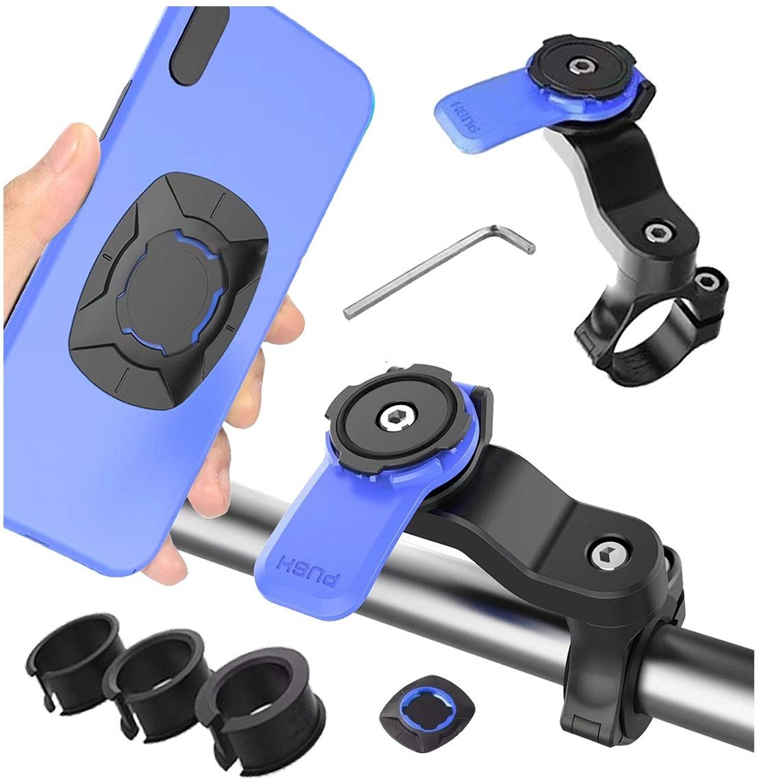 Uchwyt Rowerowy do Telefonu, na Motocykl, Hulajnogę, Supero Czarno-Niebieski