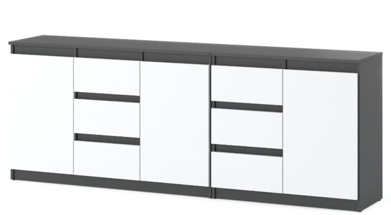 Komoda Młodzieżowa Z 6 Szufladami Do Salonu Sypialni 200cm Szara Biała Mat