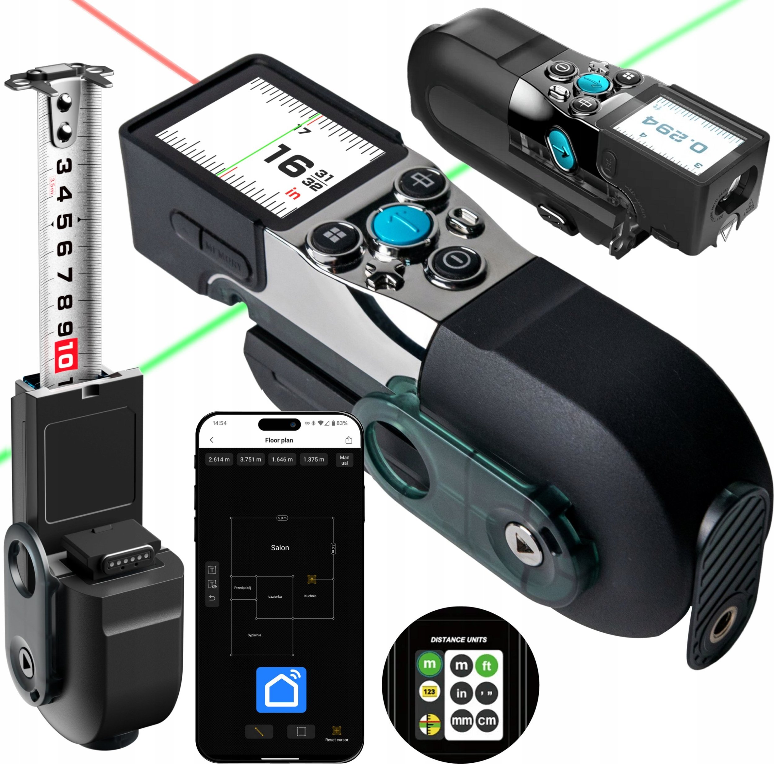 DALMIERZ LASEROWY TAŚMA MIERNICZA POZIOMICA LINIA ZNACZĄCA SMART LIFE 100m