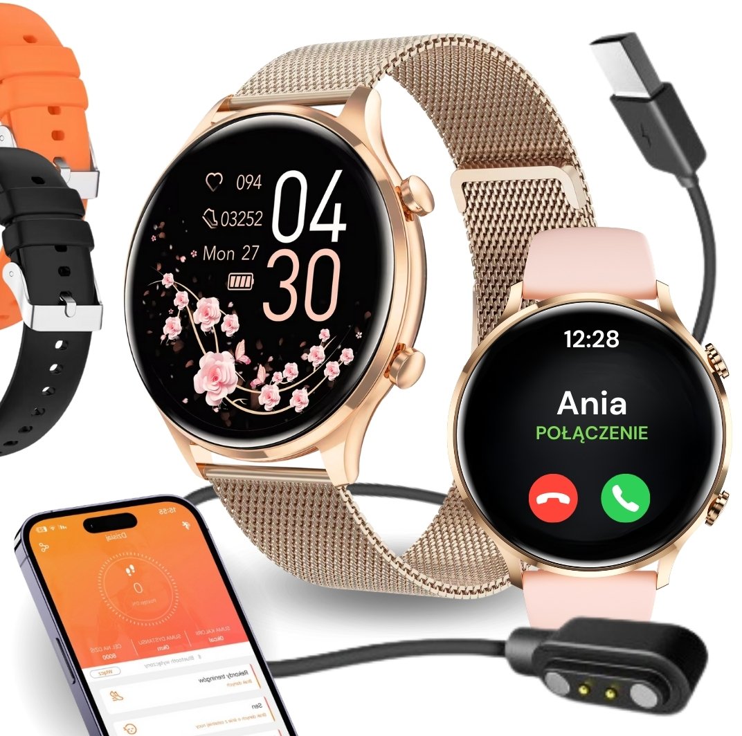 SMARTWATCH DAMSKI ZEGAREK WODOODPORNY PL MENU ROZMOWY SMART WATCH + 4 PASKI