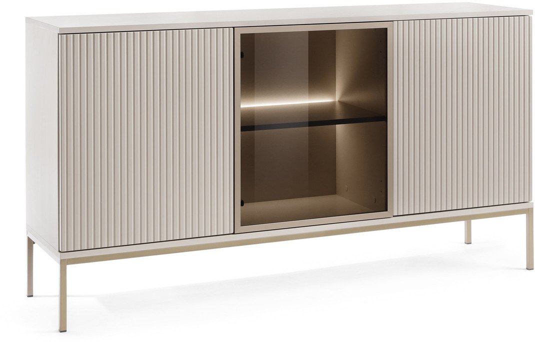 Komoda Lagos 154cm 3D z metalowymi nóżkami w kolorze Cashmere + LED