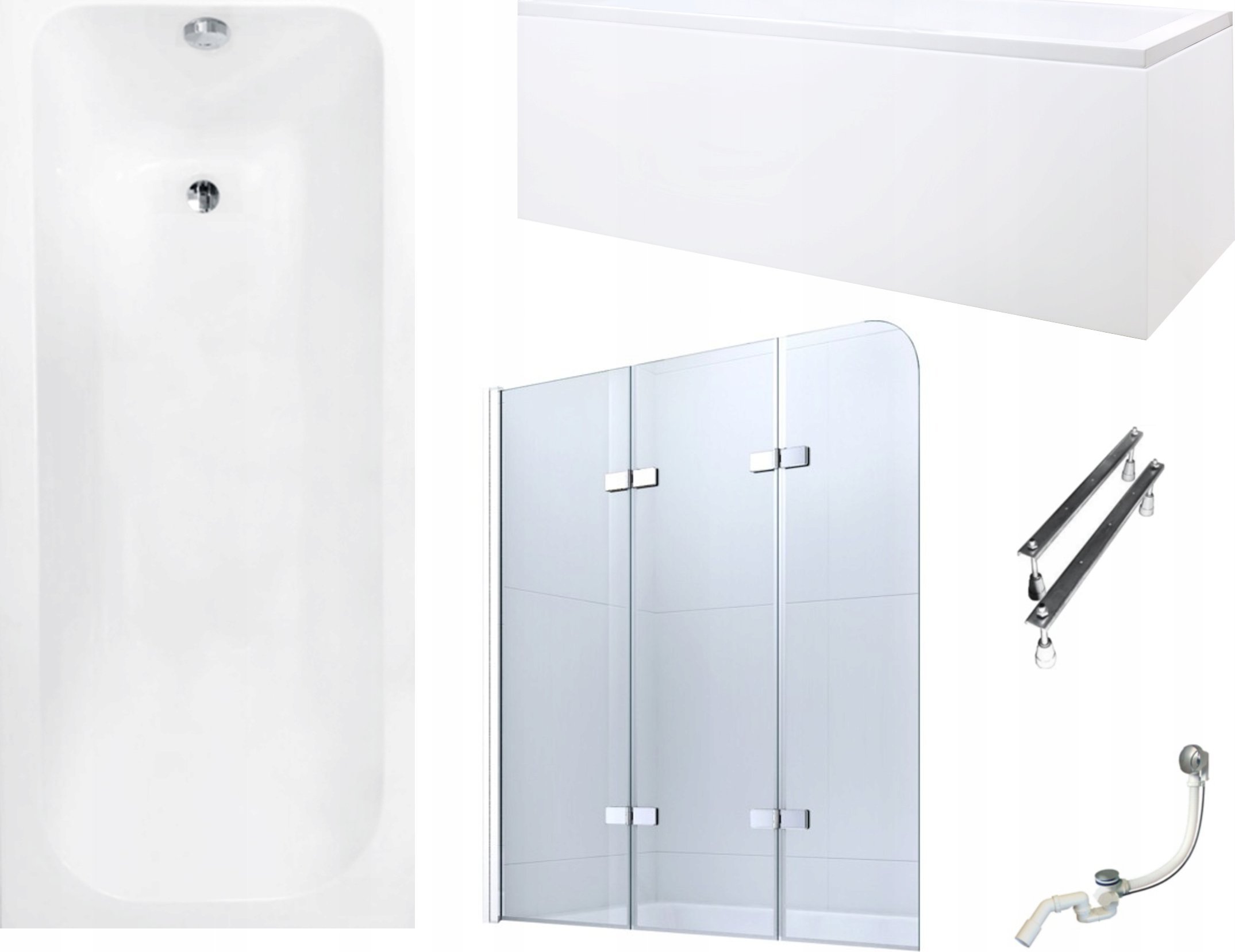 Wanna Mexen Mexen Vega wanna prostokątna 170 x 70 cm z obudową i parawanem 3-skrzydłowym 120 cm, transparent, chrom - 550117070X9012030100