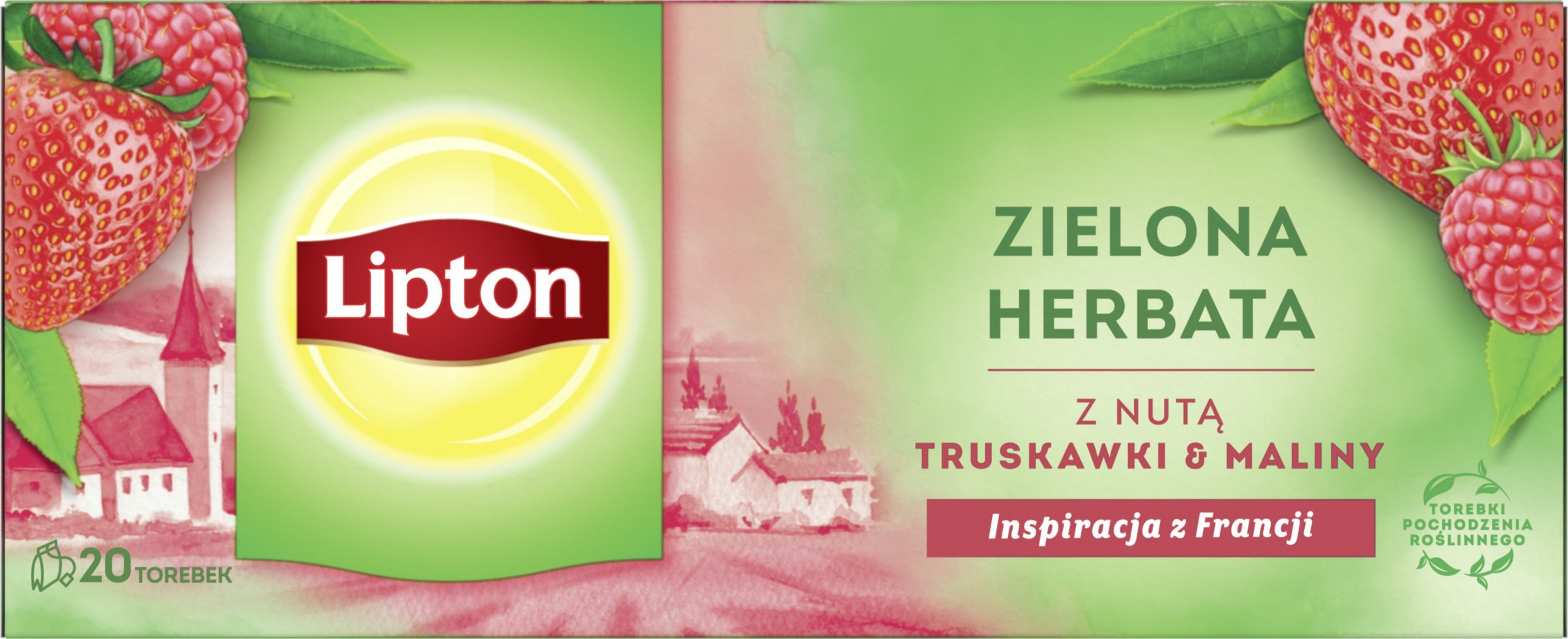 Lipton Herbata LIPTON zielona, z nutą truskawki i maliny, 20 torebek
