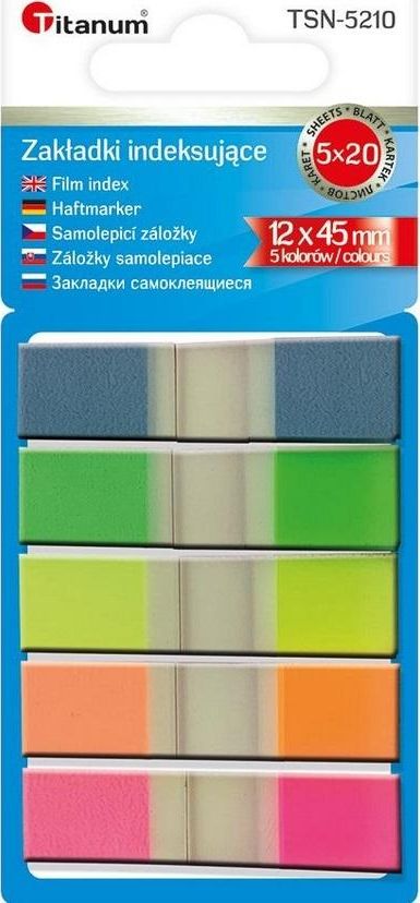 Titanum Zakładki indeksujące fluo 12x45mm 5x20 kartek