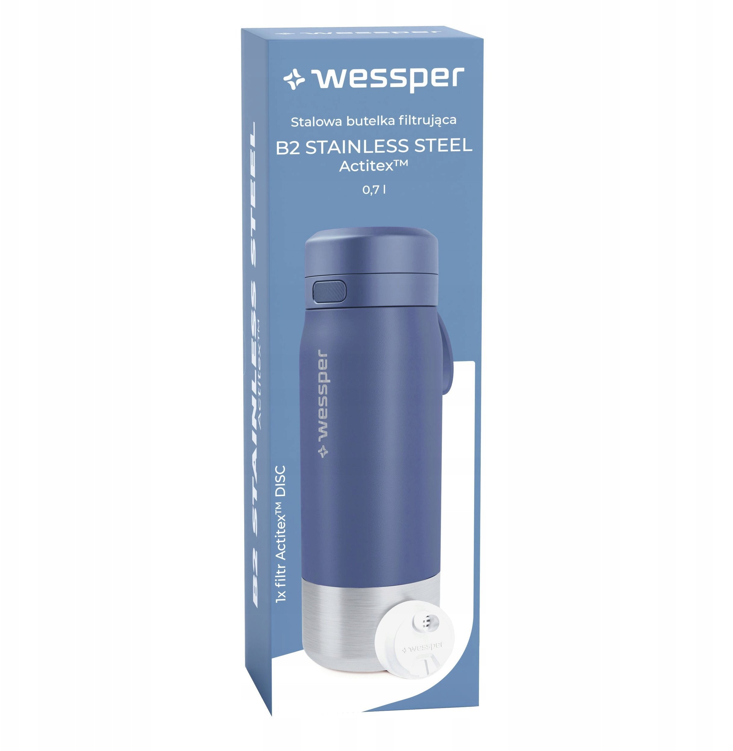 Butelka filtrująca Wessper B2 STAINLESS STEEL Actitex™ 700ml Blue (WES276-700-BL_K)