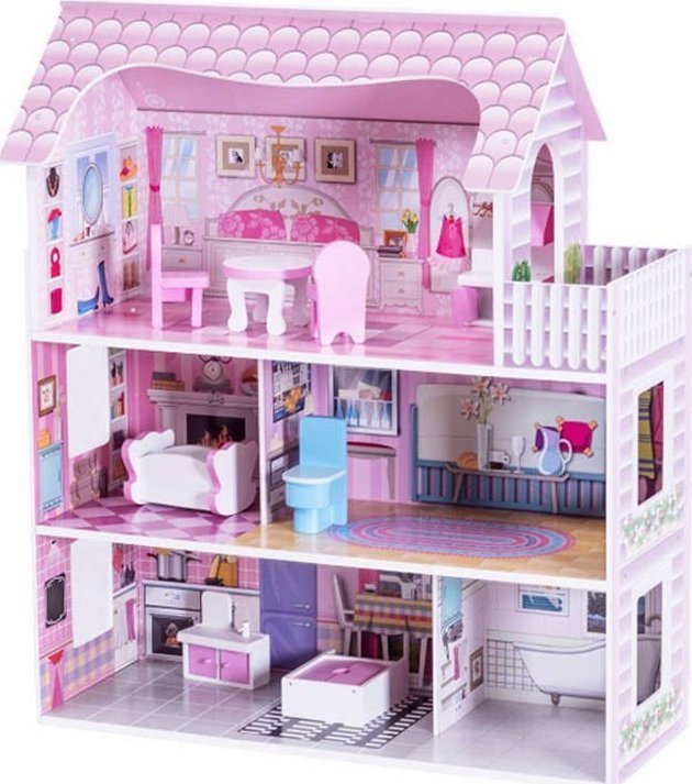 Jokomisiada Domek drewniany dla lalek meble światło led ZA4130