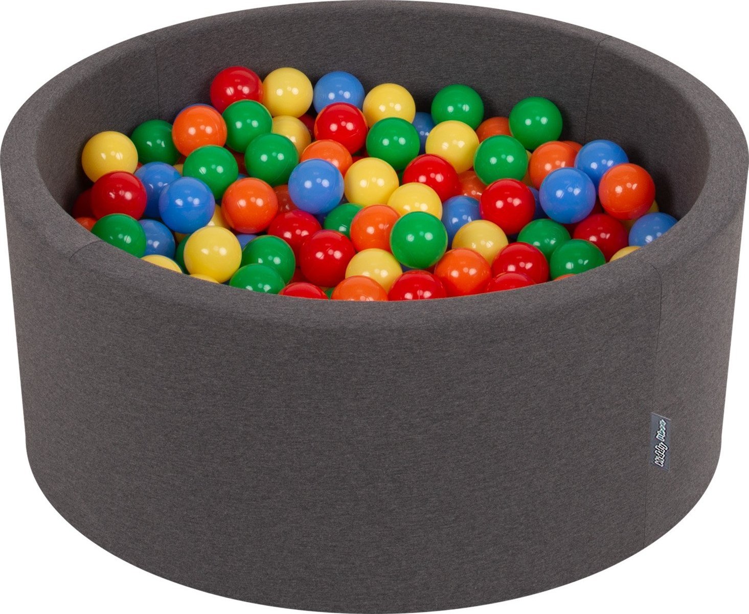 KiddyMoon KiddyMoon Suchy basen okrągły z piłeczkami 7cm 90x40 ciemnoszary: żółty-zielony-niebieski-czerwony-pomarańcz 90x40cm/300piłek Zabawka basen