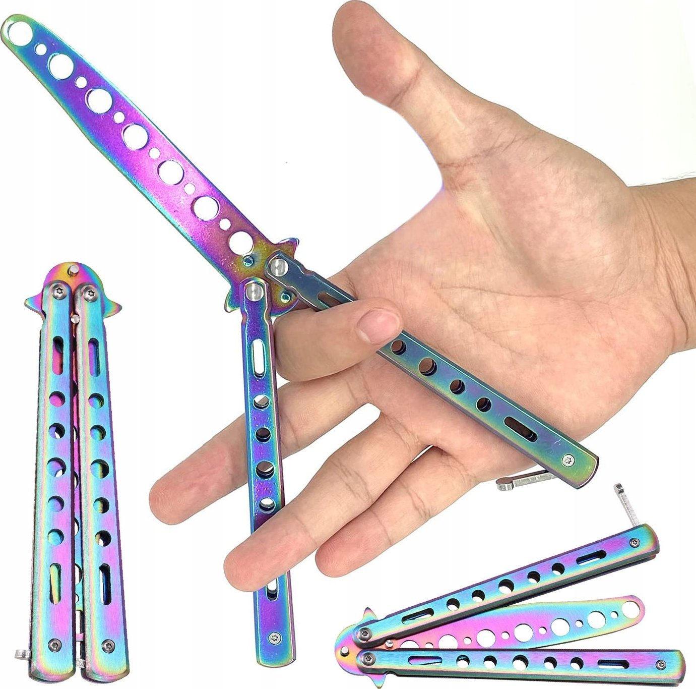 NÓŻ MOTYLKOWY TRENINGOWY TĘCZOWY C23