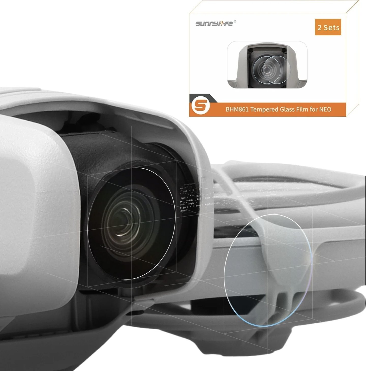 SunnyLife SZKŁO HARTOWANE 9H NA OBIEKTYW GIMBALA DO DRONA DJI NEO - ZESTAW 2 SZT.